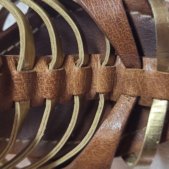 Miu Miu Platform Strappy Brown/ Gold Heels Sandals 39/8.5 Authentic leather - Picture 11 of 16